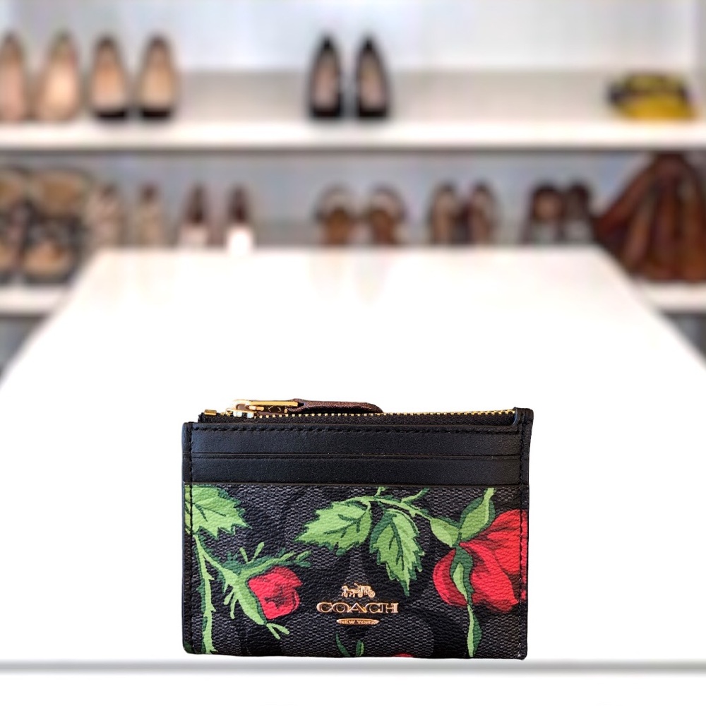 👛Coach Signature Graphite Red Multi ID Skinny Cardholder